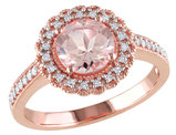 Morganite Ring 1.16 Carat (ctw) with Diamond Halo in Rose Sterling Silver